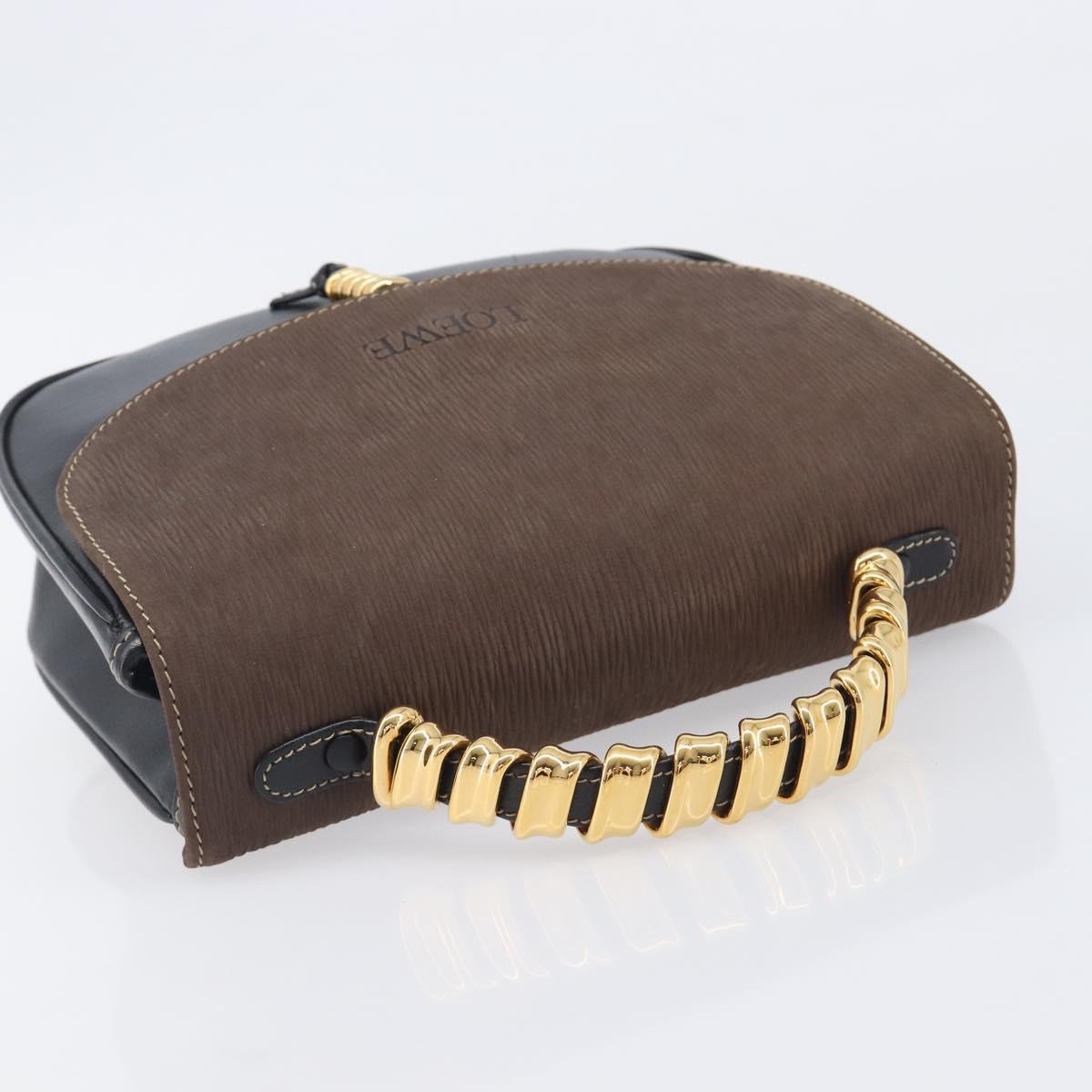 LOEWE Velazquez Hand Bag Leather Black Gold Auth ep16495A