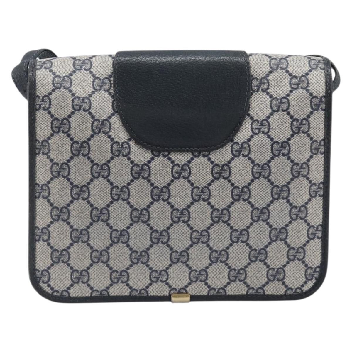 GUCCI GG Supreme Shoulder Bag PVC Navy Gold Auth ep16502