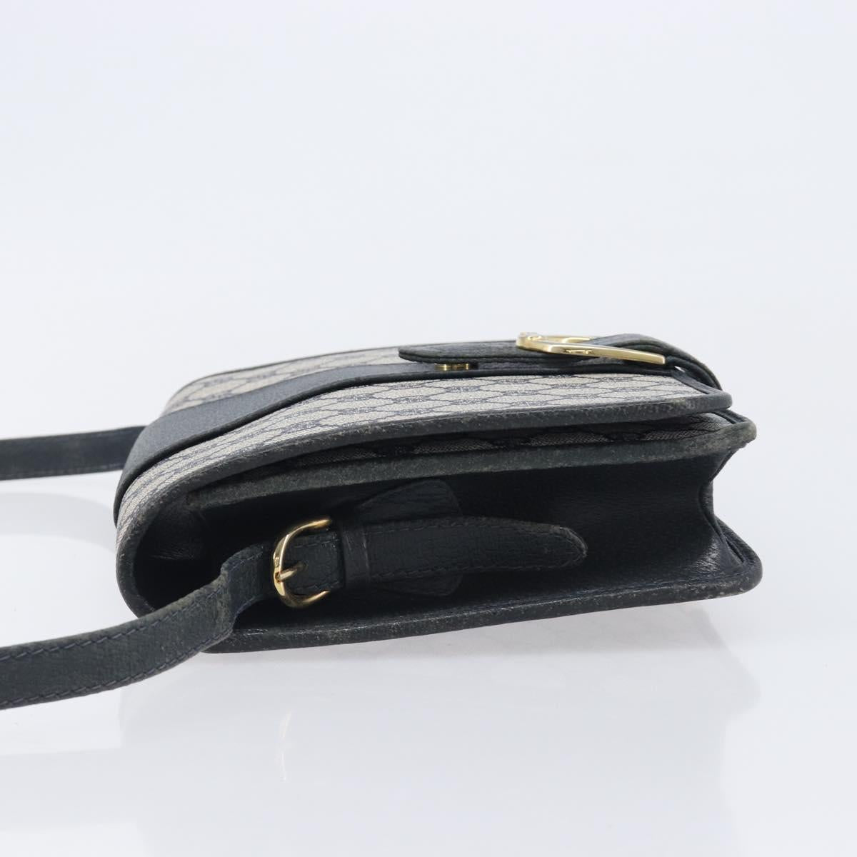 GUCCI GG Supreme Shoulder Bag PVC Navy Gold Auth ep16502