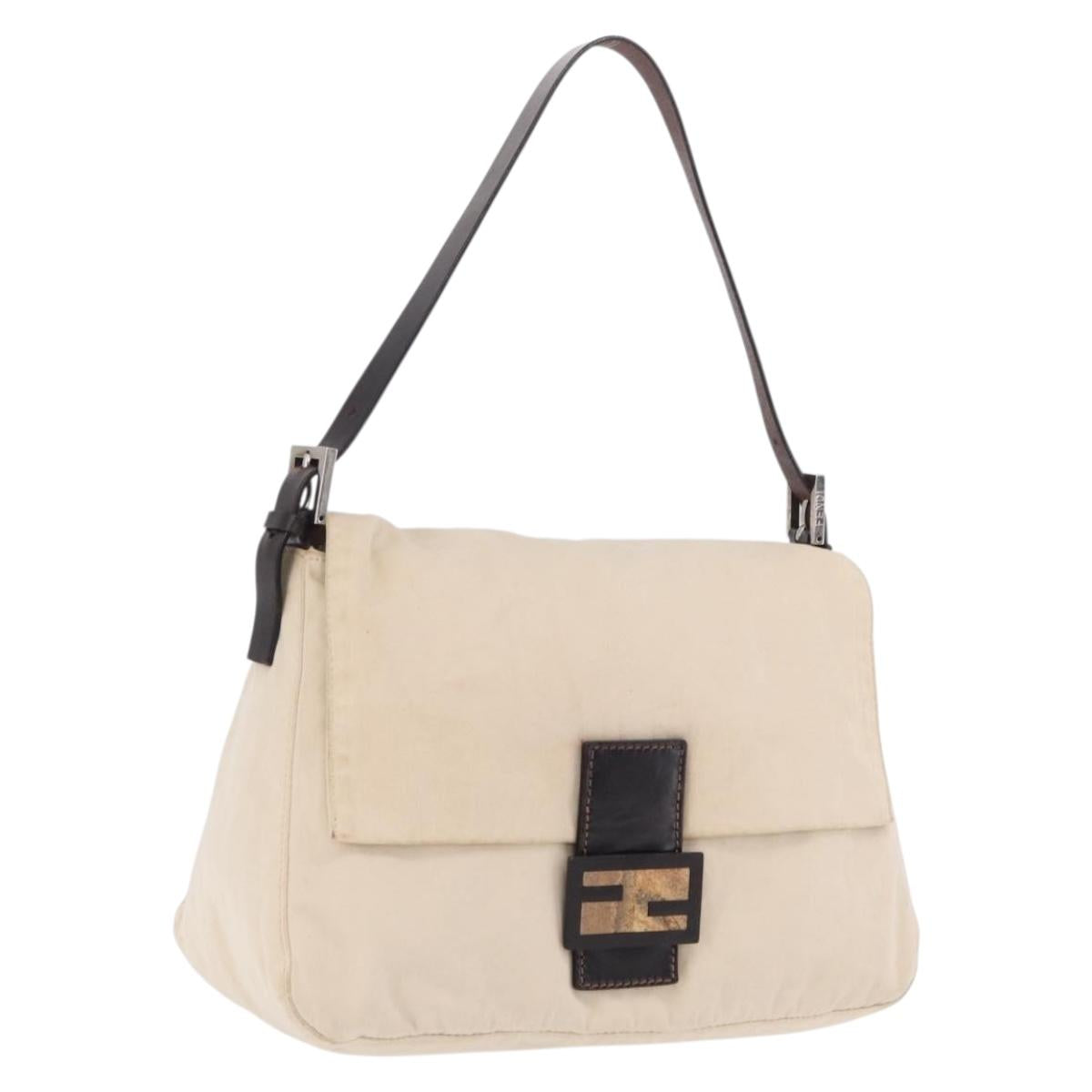 FENDI Mamma Baguette Shoulder Bag Canvas White Silver 26325 Auth ep16506A