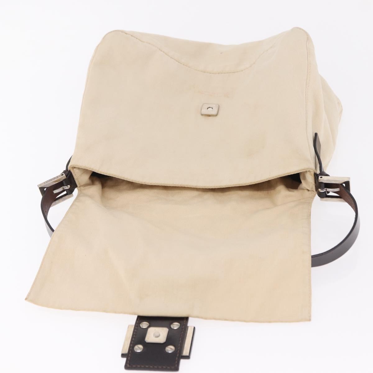 FENDI Mamma Baguette Shoulder Bag Canvas White Silver 26325 Auth ep16506A