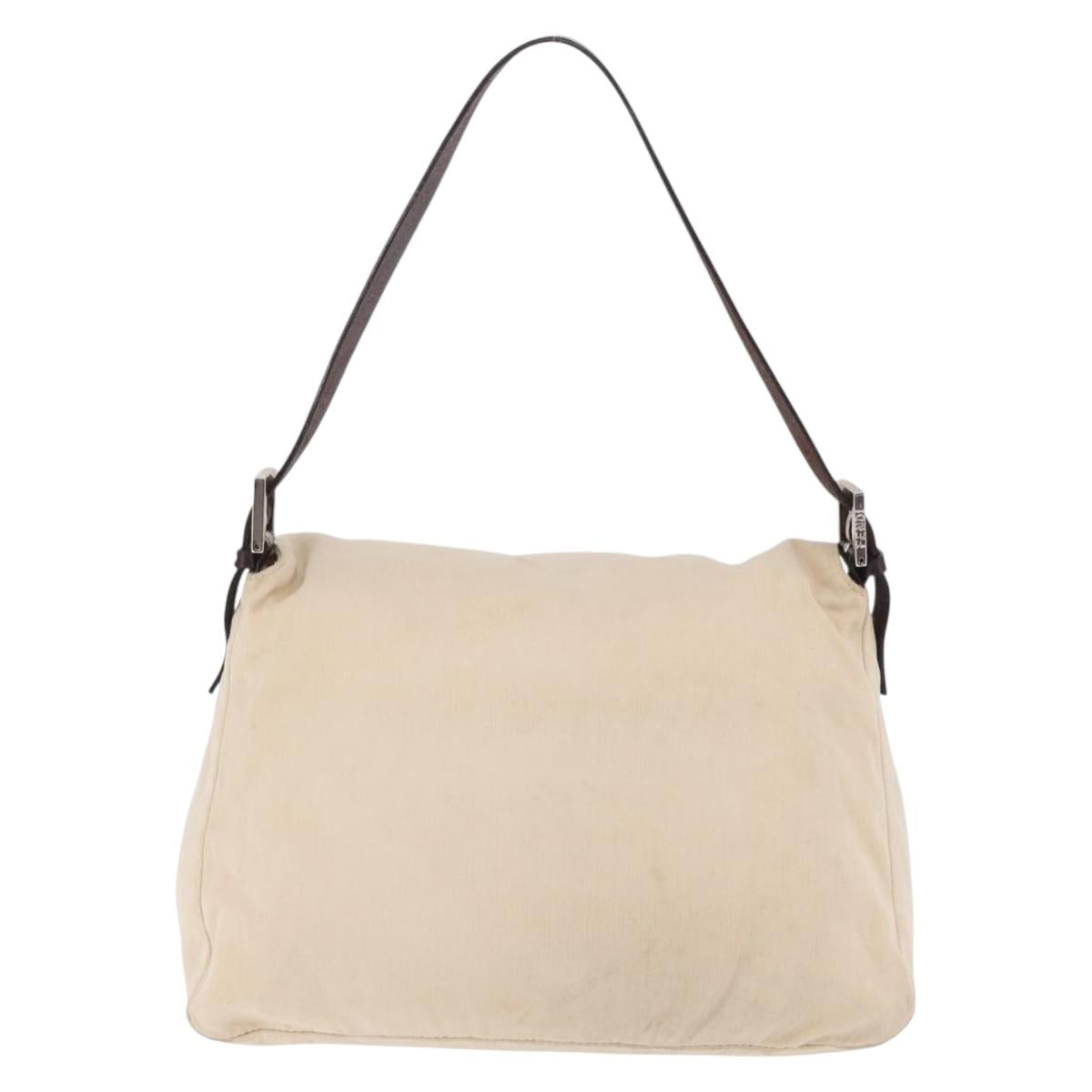 FENDI Mamma Baguette Shoulder Bag Canvas White Silver 26325 Auth ep16506A