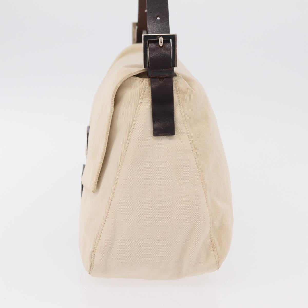 FENDI Mamma Baguette Shoulder Bag Canvas White Silver 26325 Auth ep16506A