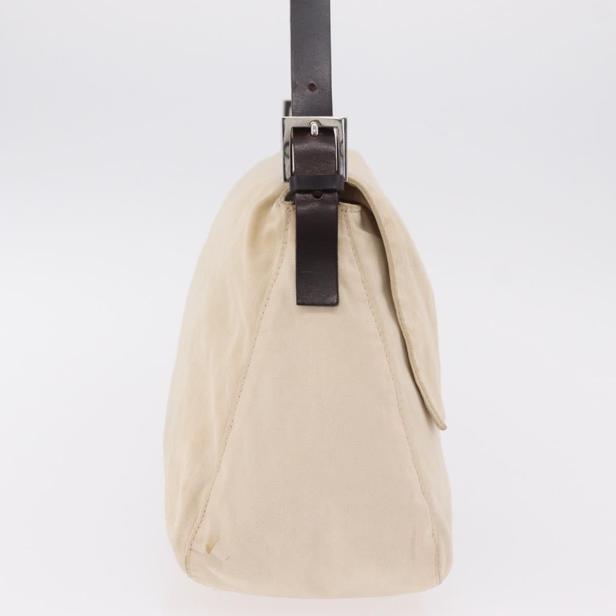 FENDI Mamma Baguette Shoulder Bag Canvas White Silver 26325 Auth ep16506A
