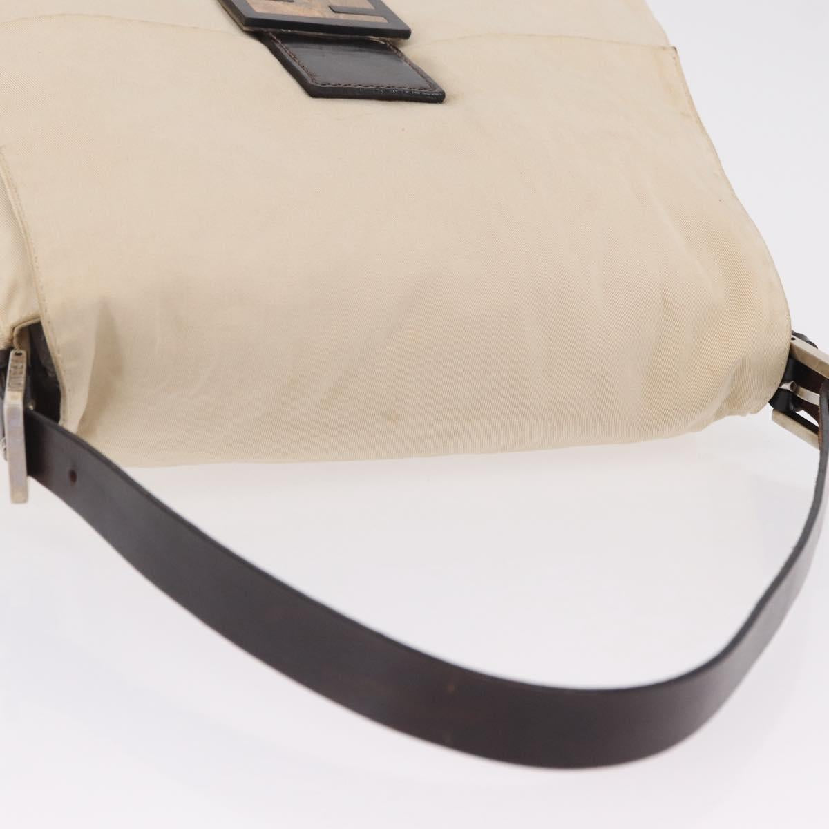 FENDI Mamma Baguette Shoulder Bag Canvas White Silver 26325 Auth ep16506A