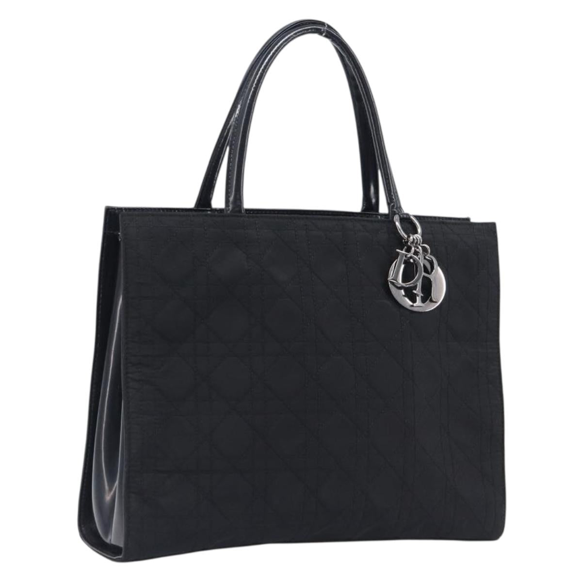 Christian Dior Canage Hand Bag Nylon Black Gold Auth ep16513A