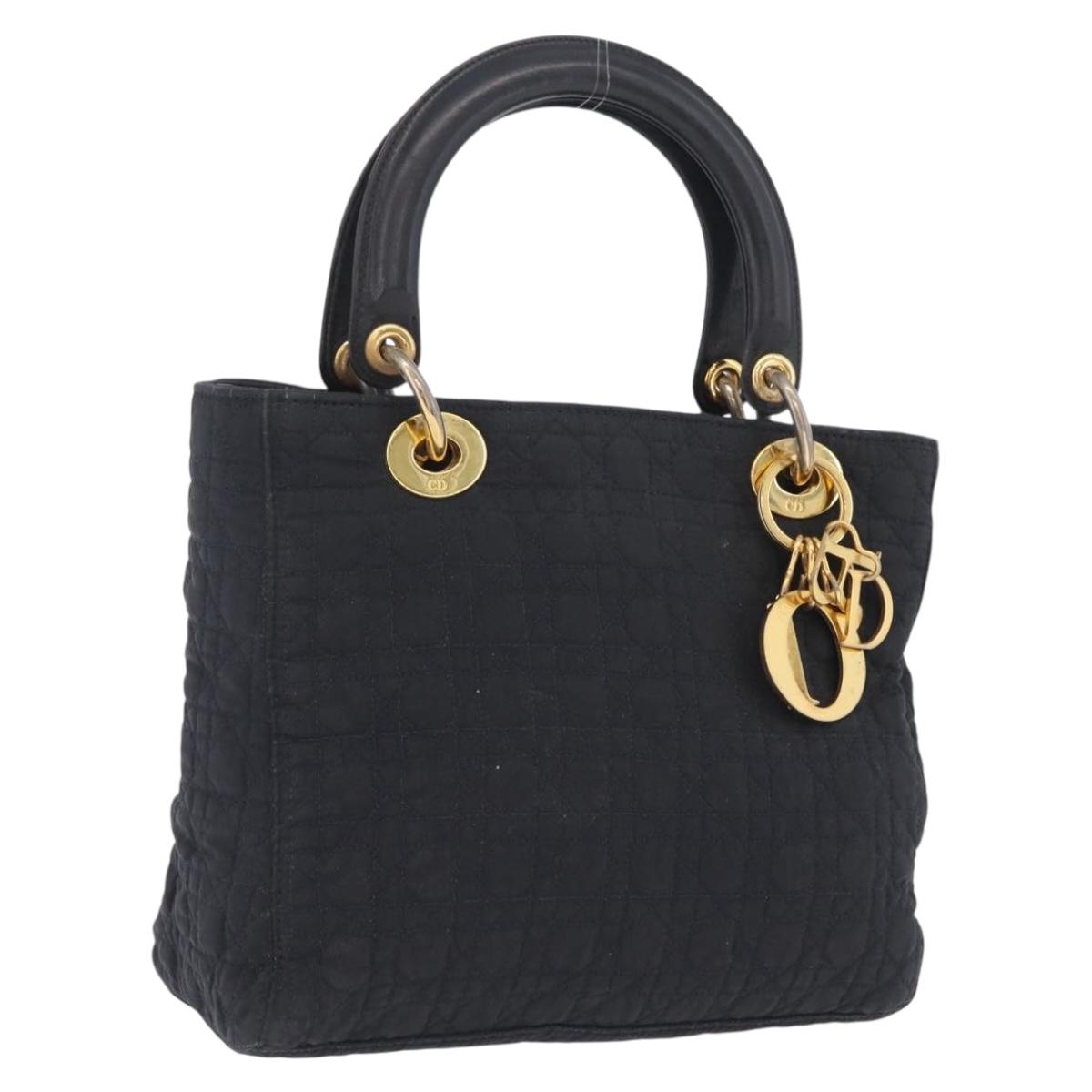 Christian Dior Lady Dior Canage Hand Bag Canvas Black Gold Auth ep16514