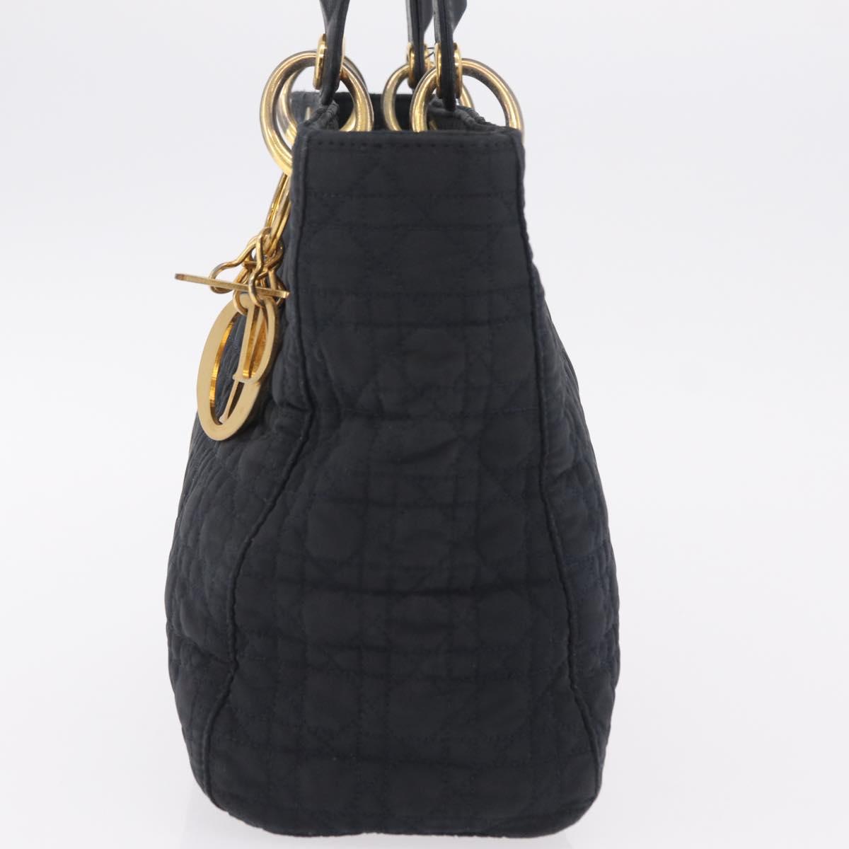 Christian Dior Lady Dior Canage Hand Bag Canvas Black Gold Auth ep16514