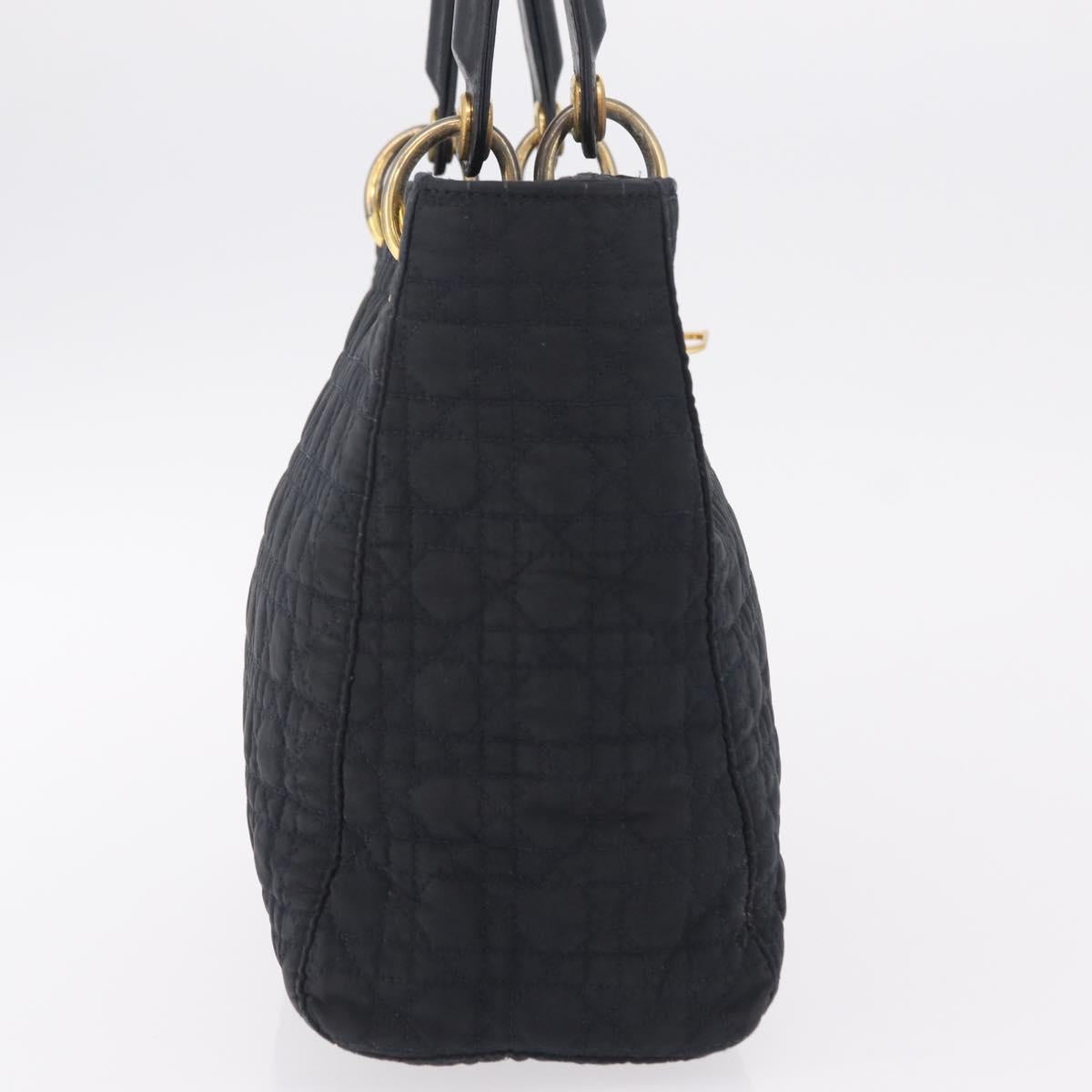 Christian Dior Lady Dior Canage Hand Bag Canvas Black Gold Auth ep16514