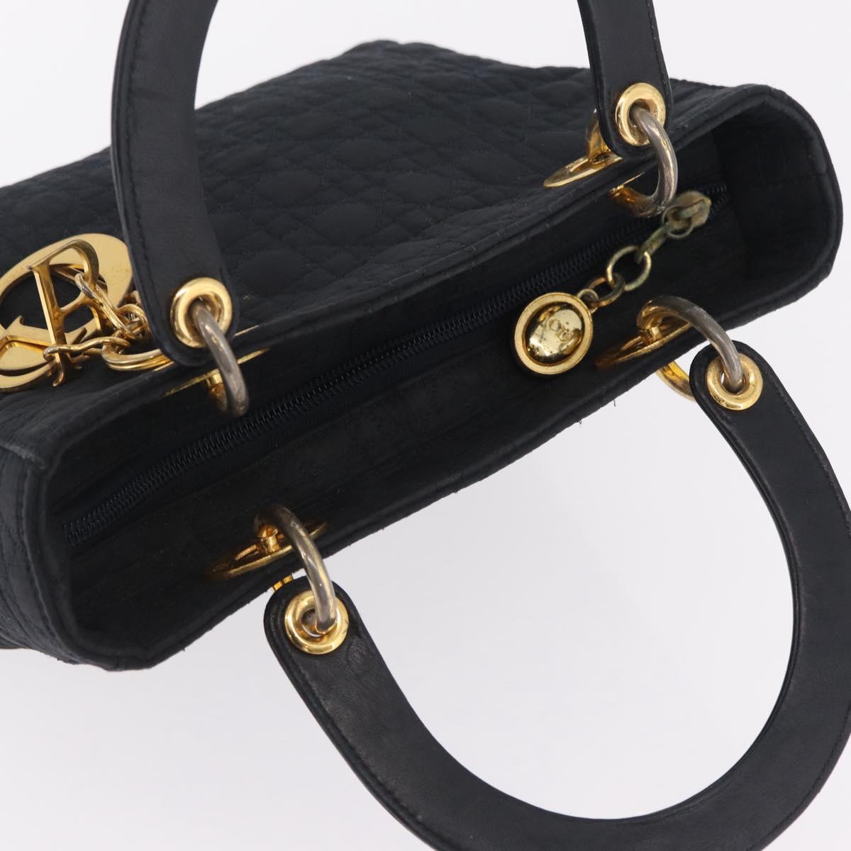 Christian Dior Lady Dior Canage Hand Bag Canvas Black Gold Auth ep16514