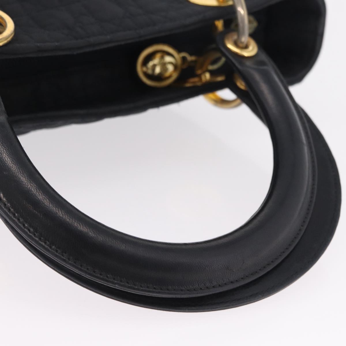 Christian Dior Lady Dior Canage Hand Bag Canvas Black Gold Auth ep16514