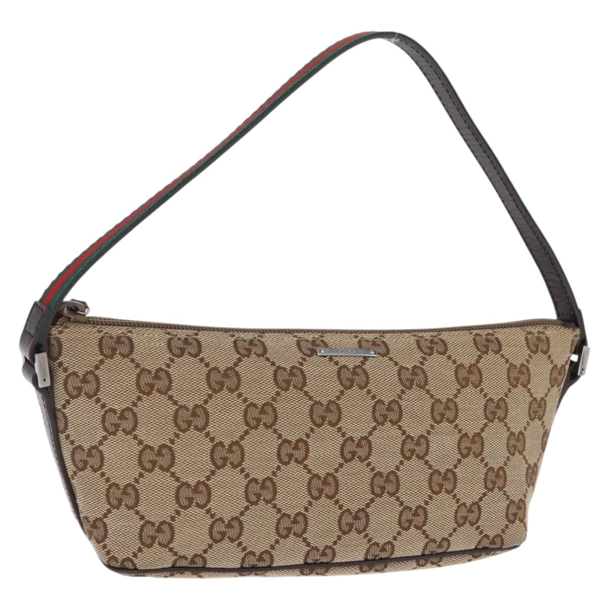 GUCCI GG Canvas Web Sherry Line Hand Bag Beige Silver 141809 Auth ep16518A