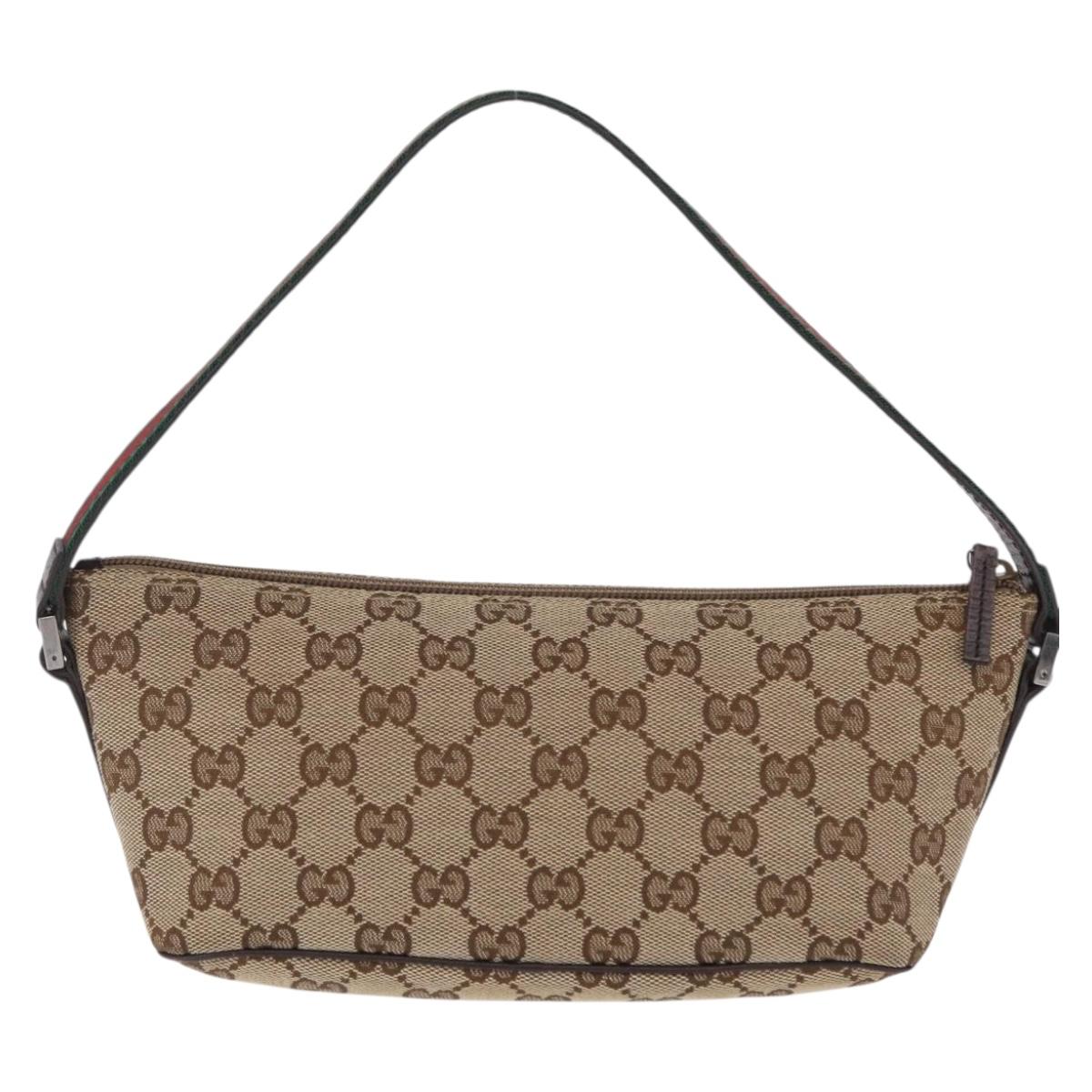 GUCCI GG Canvas Web Sherry Line Hand Bag Beige Silver 141809 Auth ep16518A