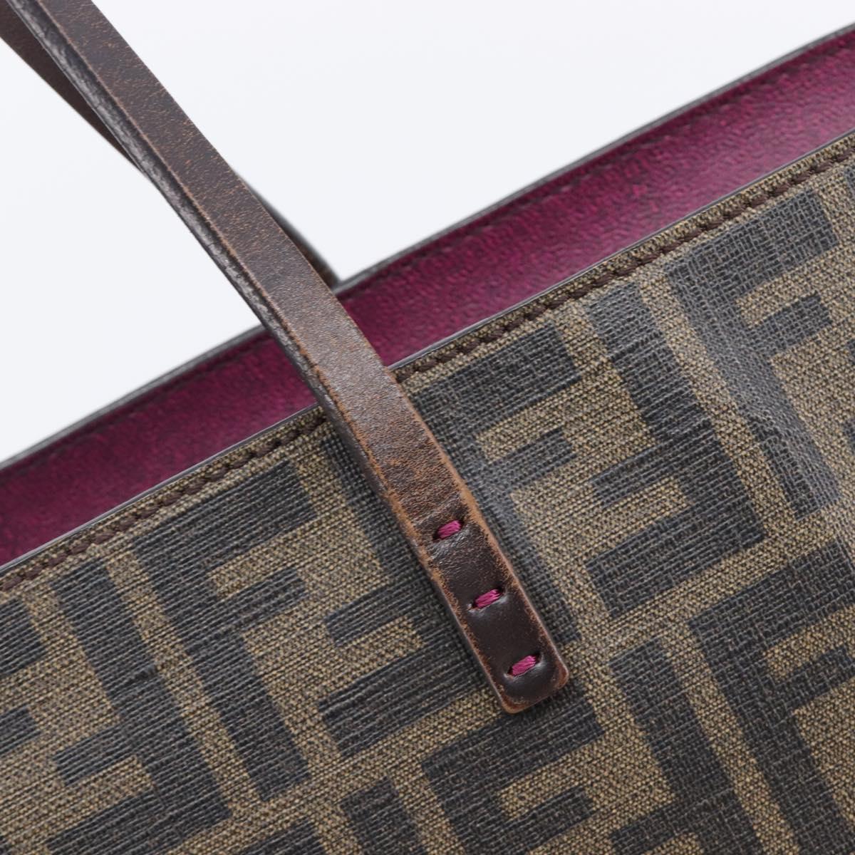 FENDI Zucca Canvas Tote Bag PVC Black Brown Auth ep16520A