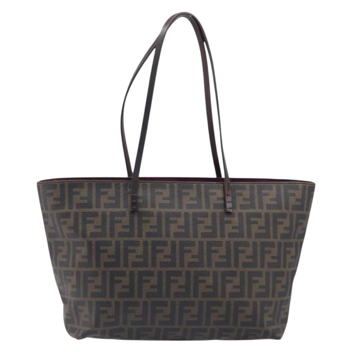 FENDI Zucca Canvas Tote Bag PVC Black Brown Auth ep16520A