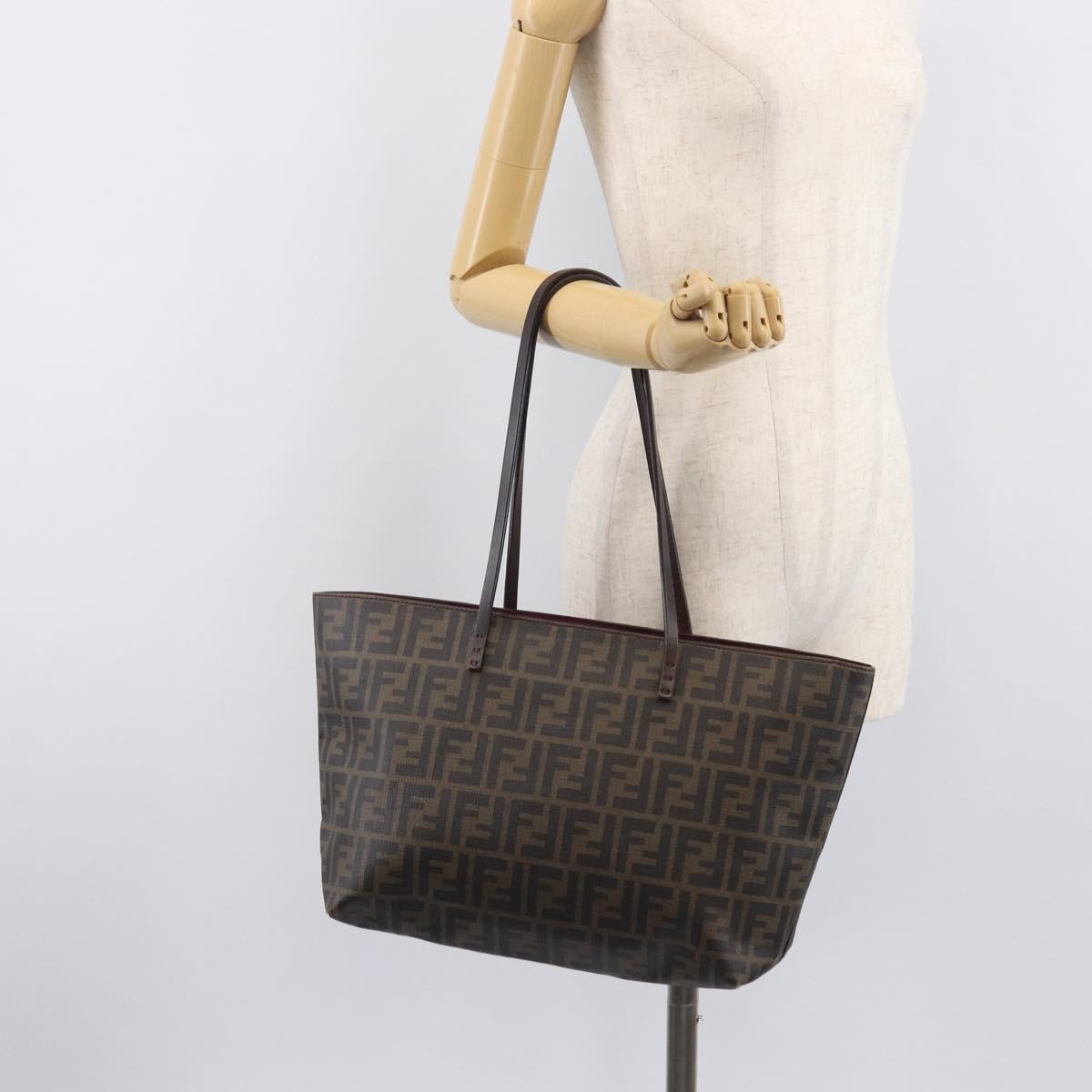 FENDI Zucca Canvas Tote Bag PVC Black Brown Auth ep16520A
