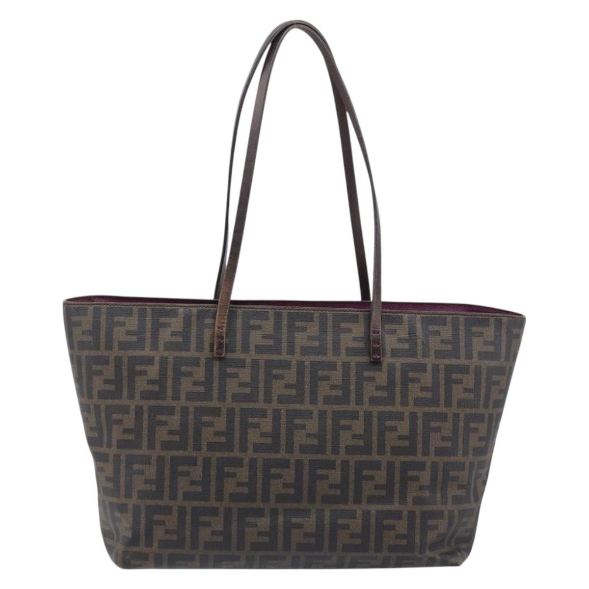 FENDI Zucca Canvas Tote Bag PVC Black Brown Auth ep16520A
