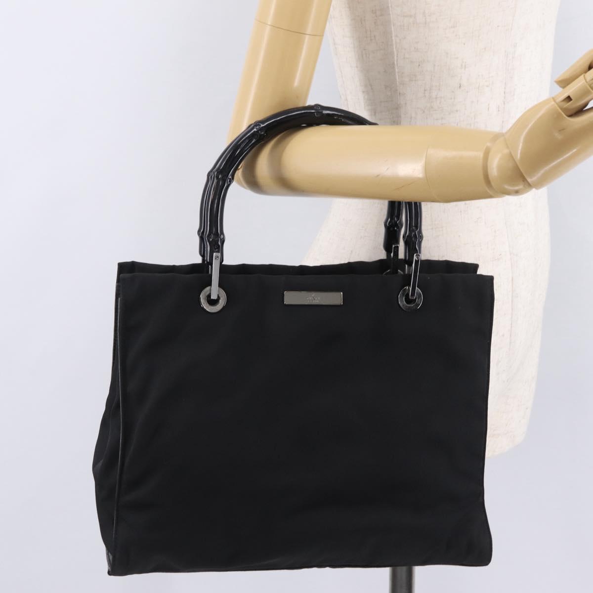 GUCCI Bamboo Tote Bag Nylon Black Silver 002 1016 Auth ep16523
