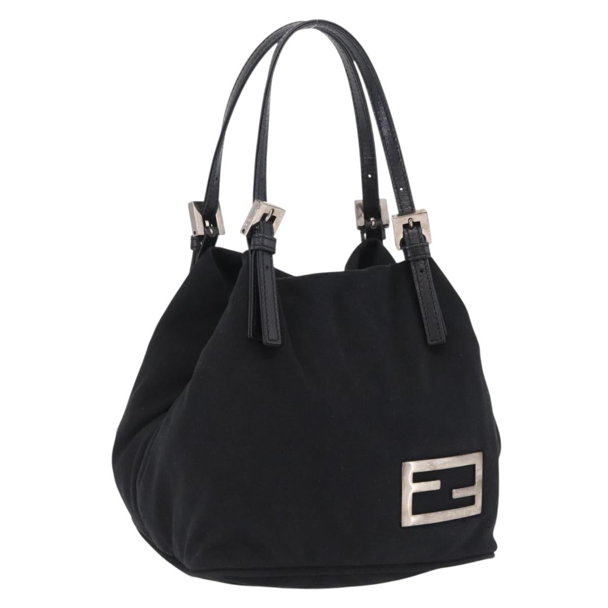 FENDI Hand Bag Cotton Jersey Black Silver Auth ep16540