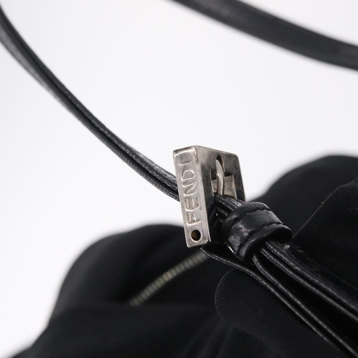 FENDI Hand Bag Cotton Jersey Black Silver Auth ep16540