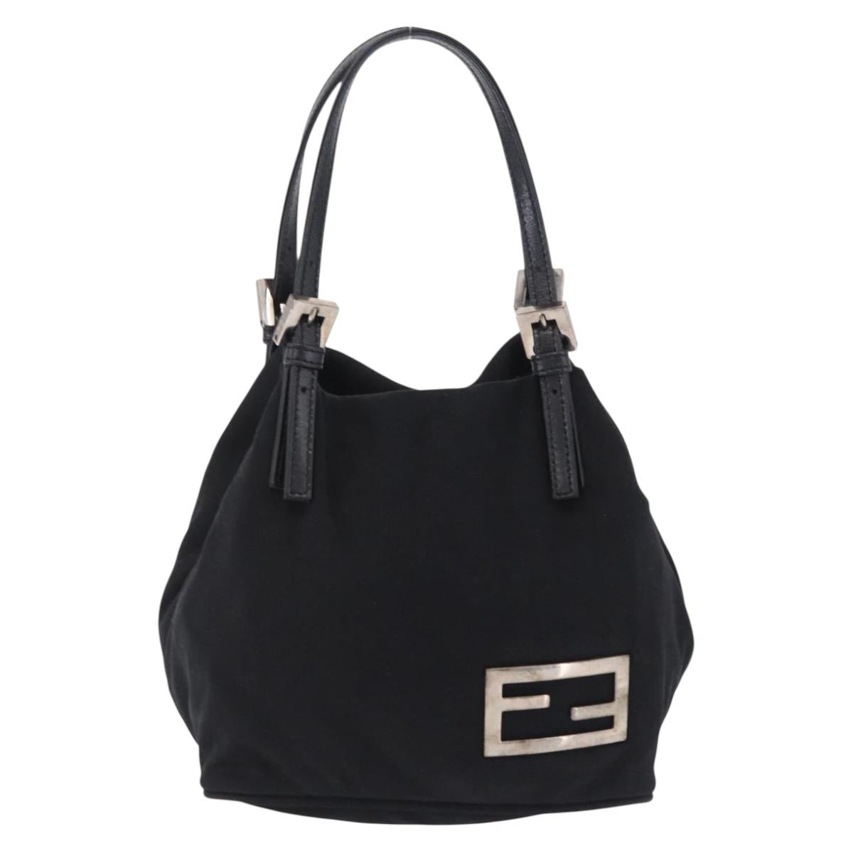FENDI Hand Bag Cotton Jersey Black Silver Auth ep16540
