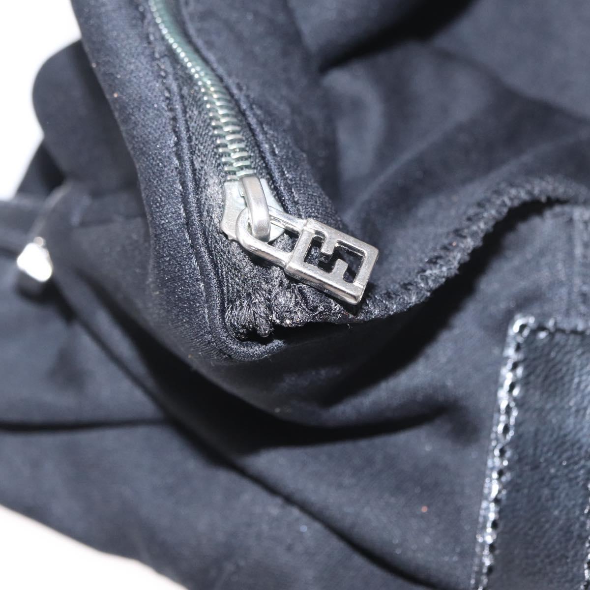 FENDI Hand Bag Cotton Jersey Black Silver Auth ep16540