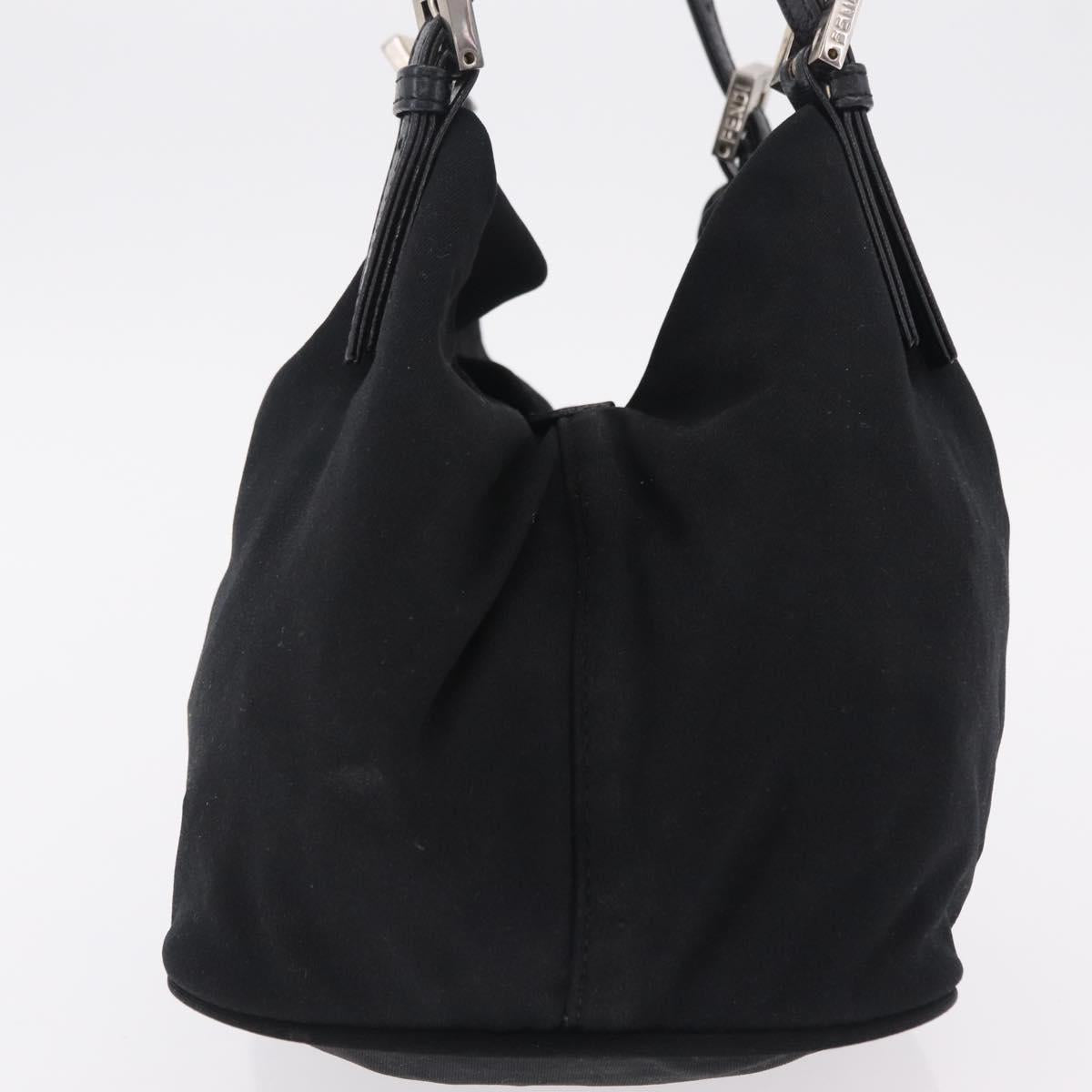 FENDI Hand Bag Cotton Jersey Black Silver Auth ep16540