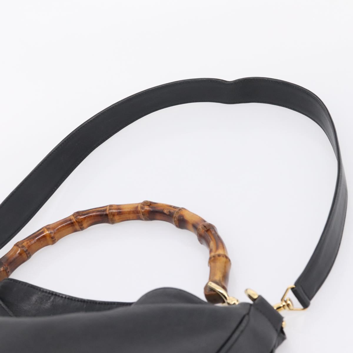 GUCCI Bamboo Hand Bag Leather 2way Black Gold 001 1014 1577 Auth ep16545