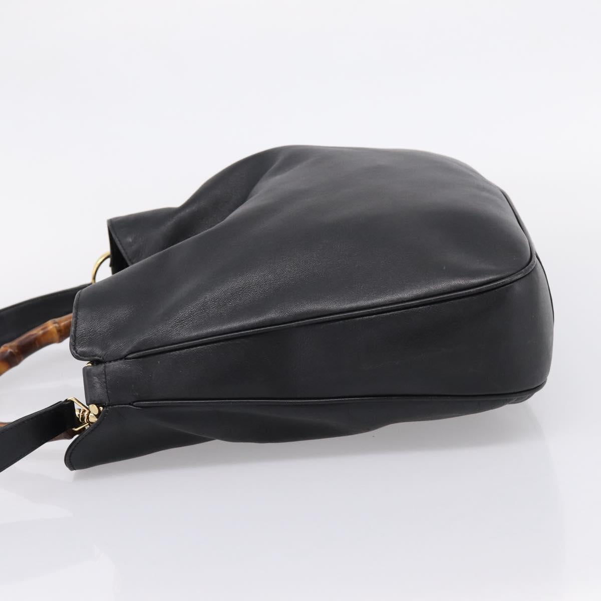 GUCCI Bamboo Hand Bag Leather 2way Black Gold 001 1014 1577 Auth ep16545