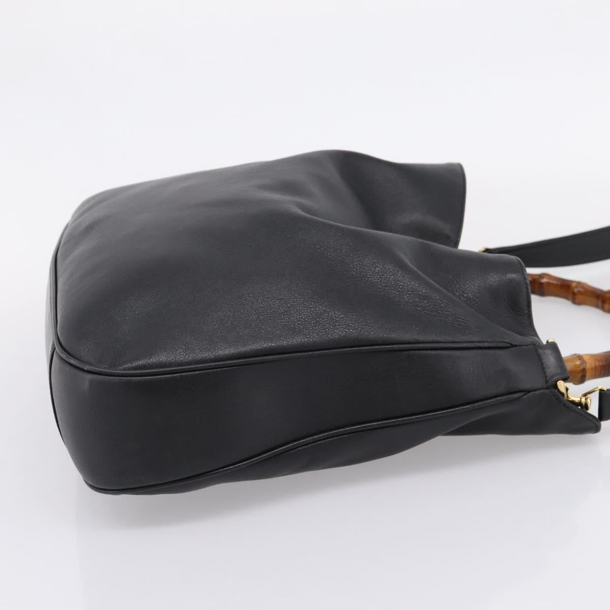 GUCCI Bamboo Hand Bag Leather 2way Black Gold 001 1014 1577 Auth ep16545
