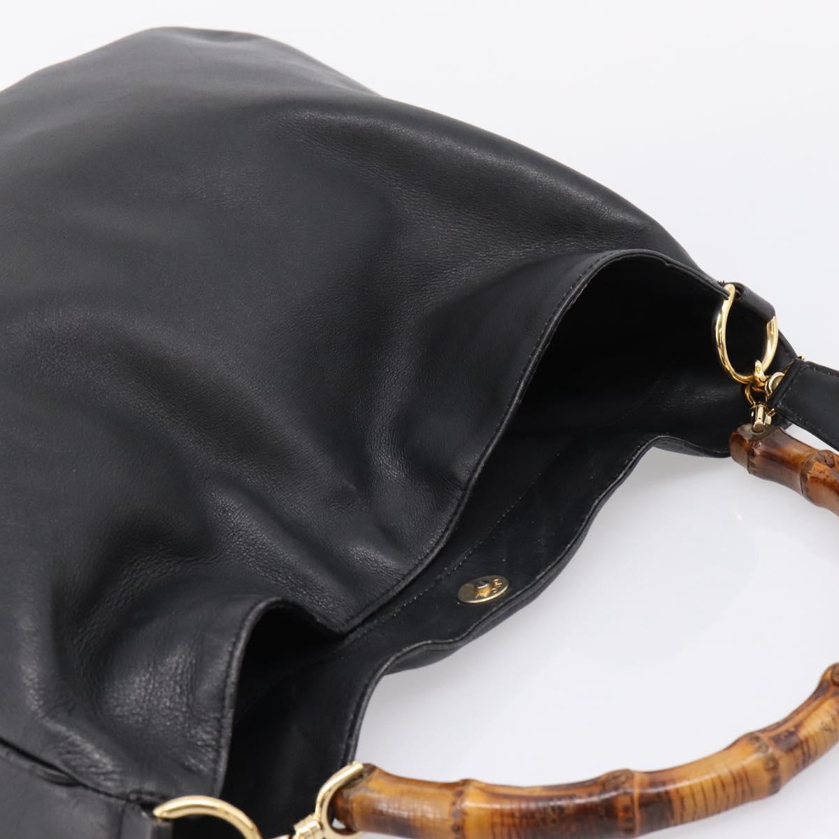 GUCCI Bamboo Hand Bag Leather 2way Black Gold 001 1014 1577 Auth ep16545