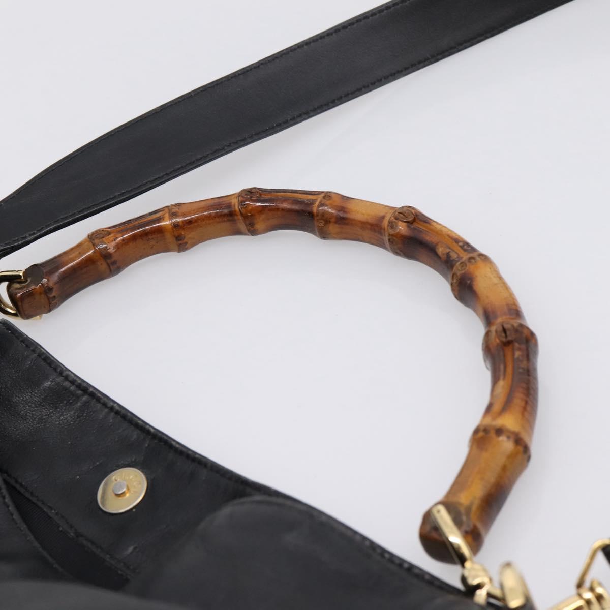 GUCCI Bamboo Hand Bag Leather 2way Black Gold 001 1014 1577 Auth ep16545