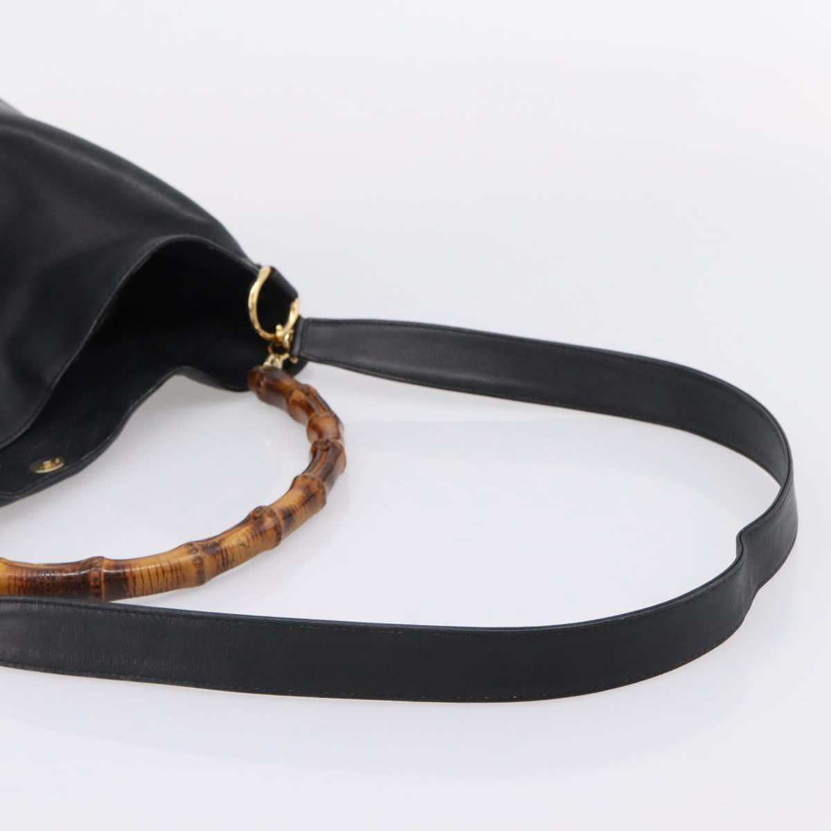 GUCCI Bamboo Hand Bag Leather 2way Black Gold 001 1014 1577 Auth ep16545