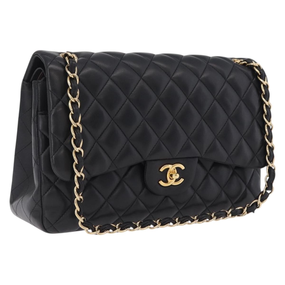 CHANEL Matelasse 30 Double Flap Chain Shoulder Bag Lamb Skin Auth ep16551SAM