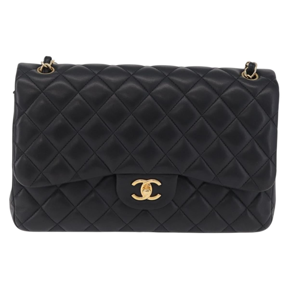 CHANEL Matelasse 30 Double Flap Chain Shoulder Bag Lamb Skin Auth ep16551SAM