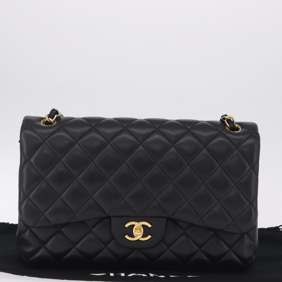 CHANEL Matelasse 30 Double Flap Chain Shoulder Bag Lamb Skin Auth ep16551SAM