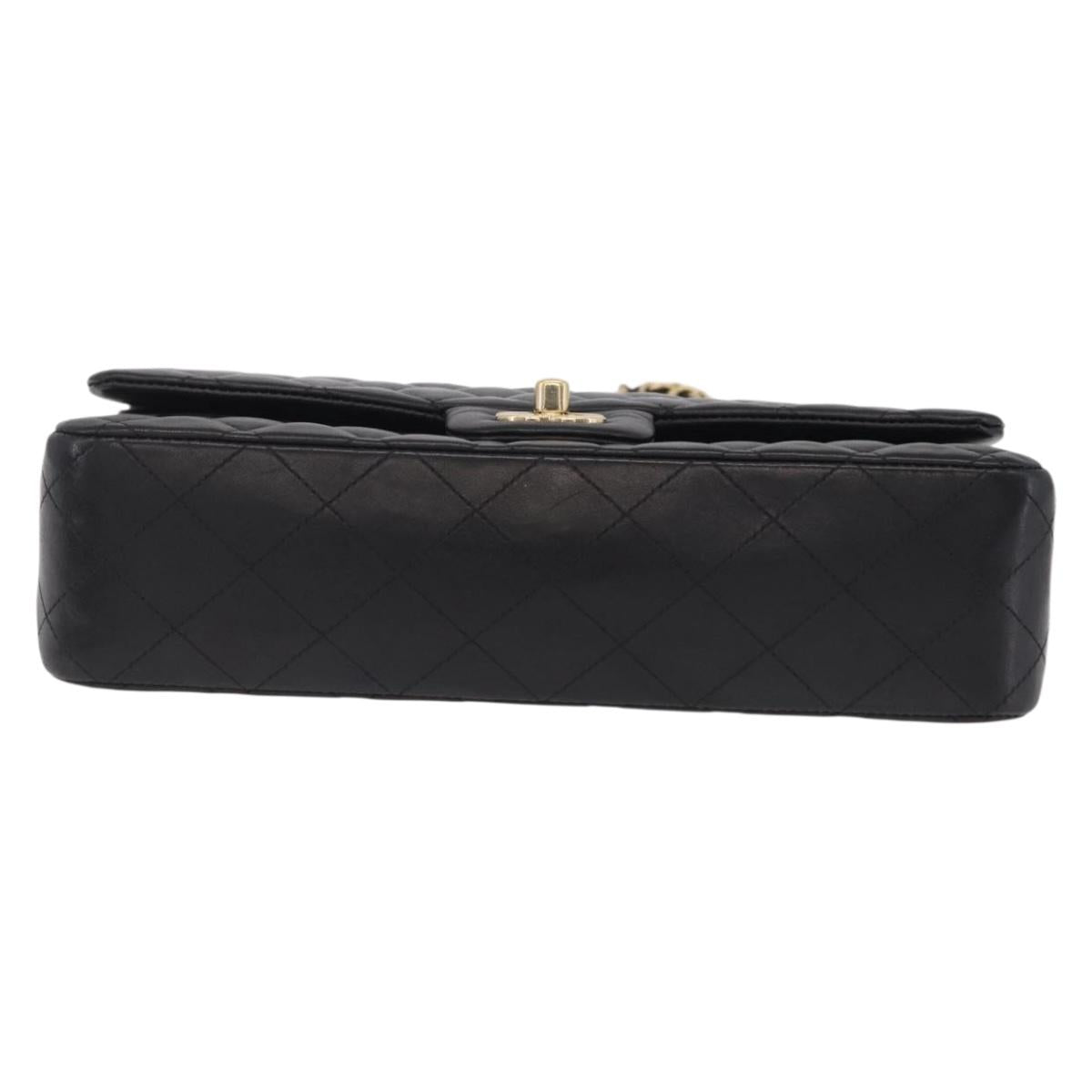 CHANEL Matelasse 25 Double Flap Chain Bag Lamb Skin Black CC Auth ep16553SAM