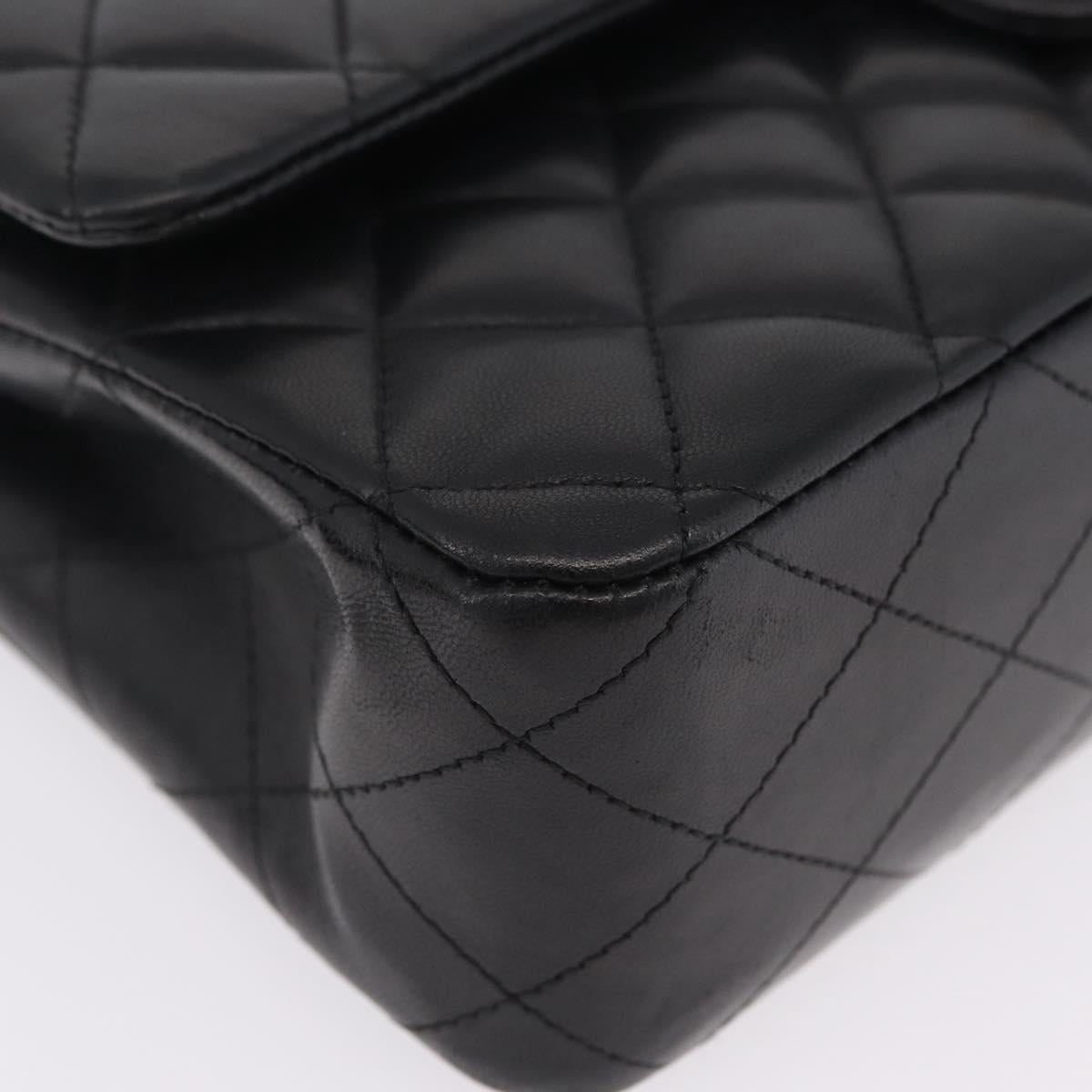 CHANEL Matelasse 25 Double Flap Chain Bag Lamb Skin Black CC Auth ep16553SAM
