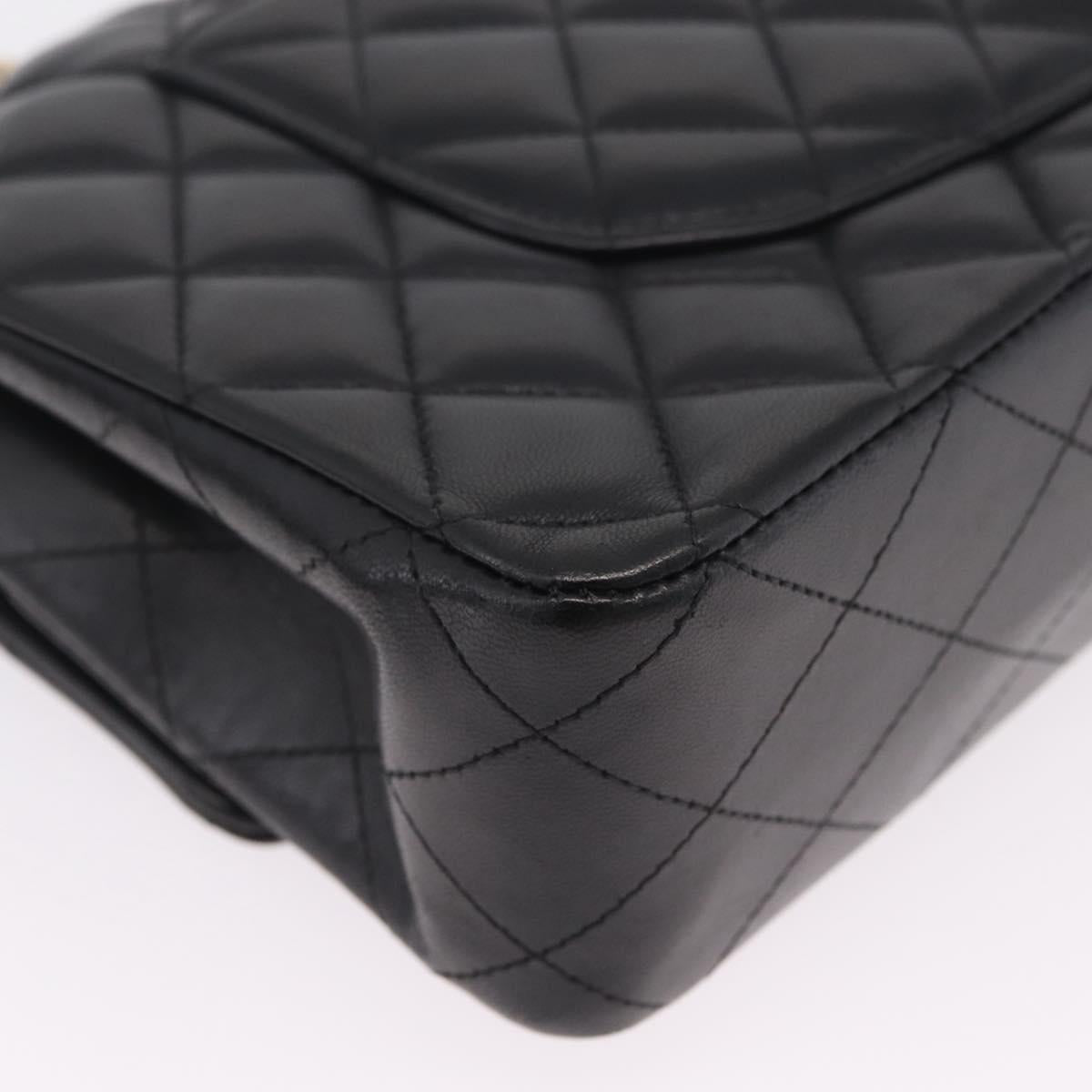 CHANEL Matelasse 25 Double Flap Chain Bag Lamb Skin Black CC Auth ep16553SAM
