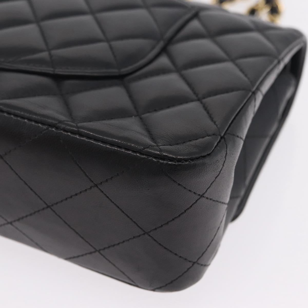CHANEL Matelasse 25 Double Flap Chain Bag Lamb Skin Black CC Auth ep16553SAM