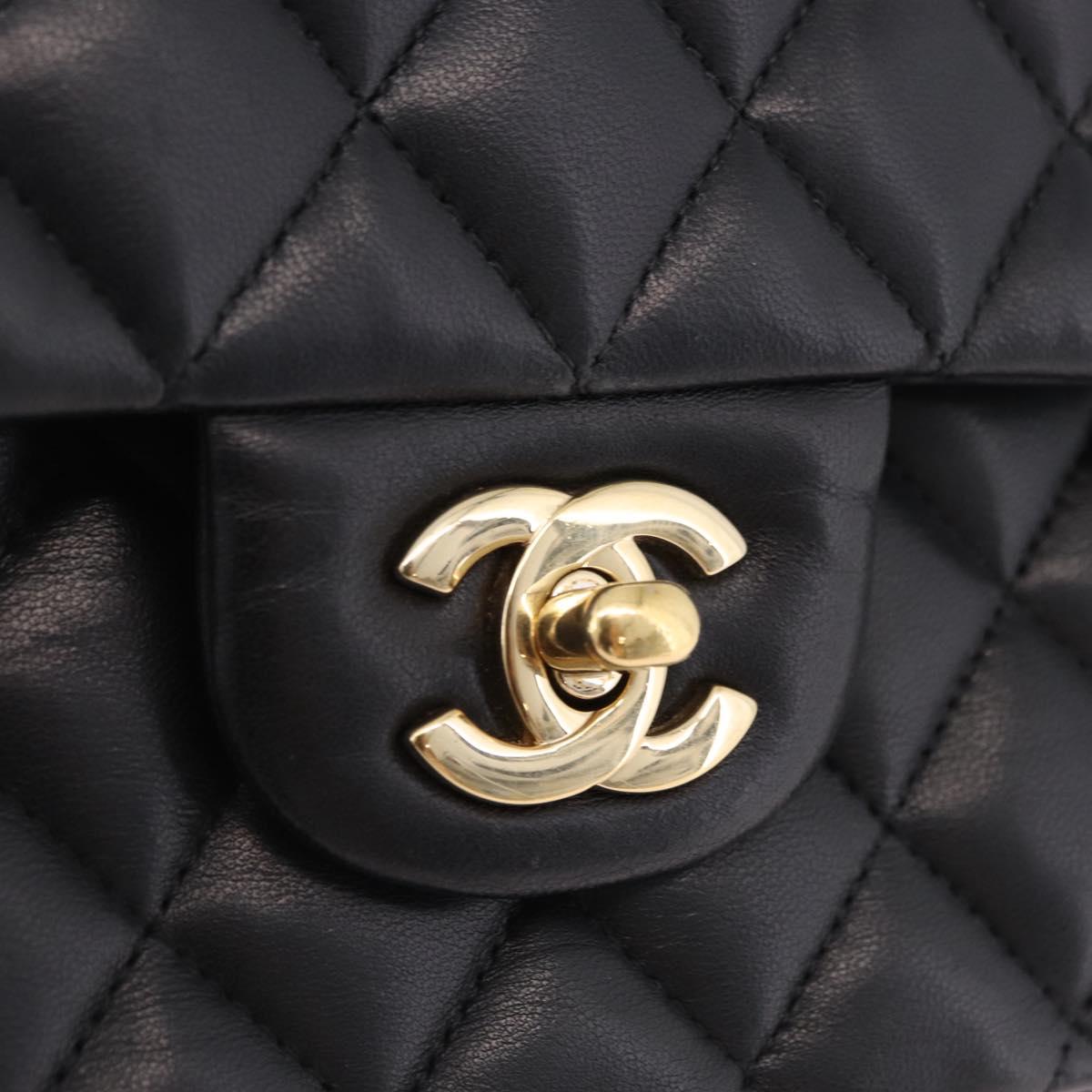 CHANEL Matelasse 25 Double Flap Chain Bag Lamb Skin Black CC Auth ep16553SAM
