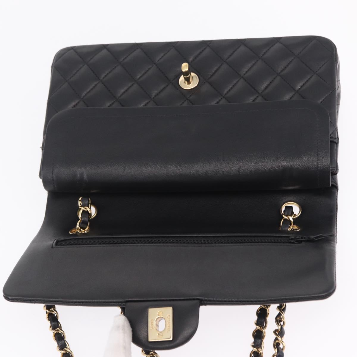 CHANEL Matelasse 25 Double Flap Chain Bag Lamb Skin Black CC Auth ep16553SAM