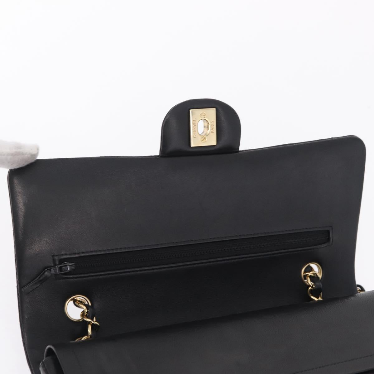 CHANEL Matelasse 25 Double Flap Chain Bag Lamb Skin Black CC Auth ep16553SAM