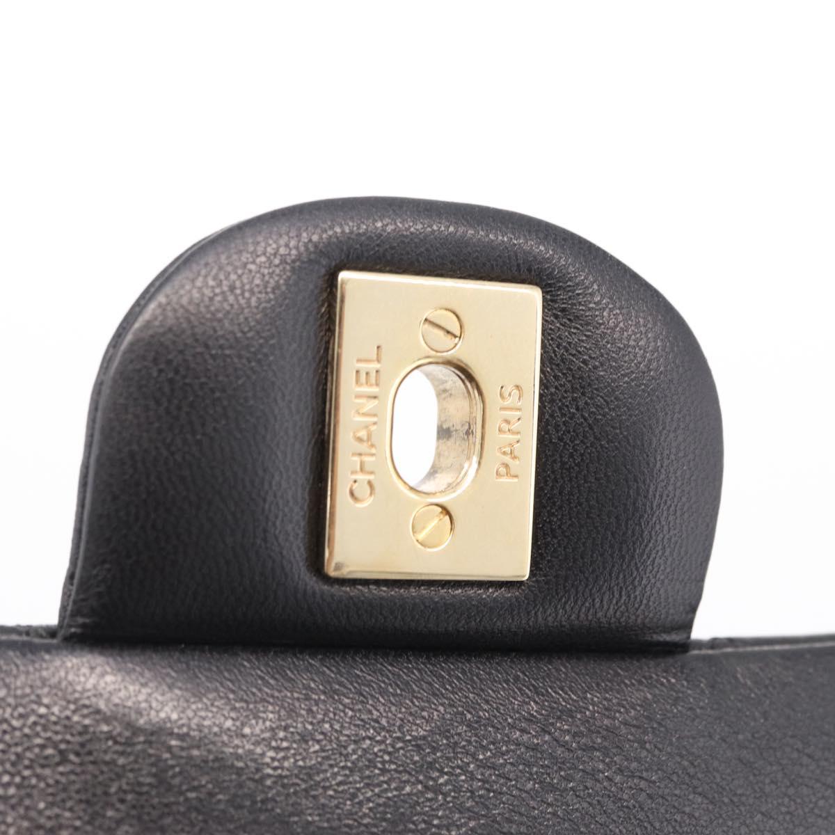 CHANEL Matelasse 25 Double Flap Chain Bag Lamb Skin Black CC Auth ep16553SAM