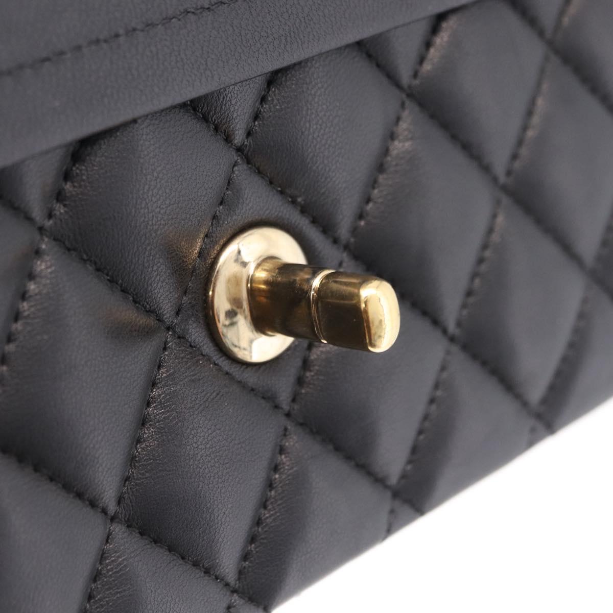 CHANEL Matelasse 25 Double Flap Chain Bag Lamb Skin Black CC Auth ep16553SAM