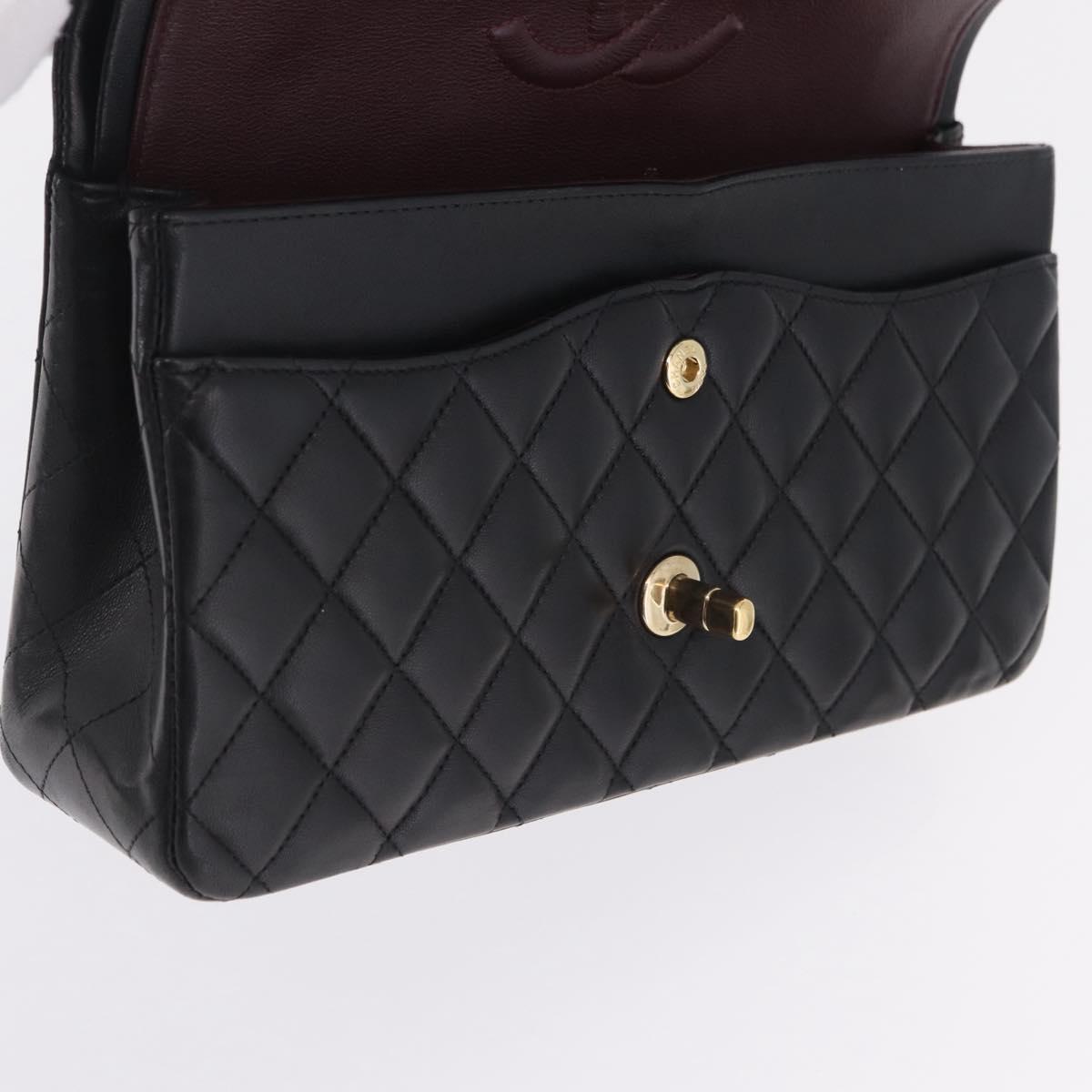 CHANEL Matelasse 25 Double Flap Chain Bag Lamb Skin Black CC Auth ep16553SAM