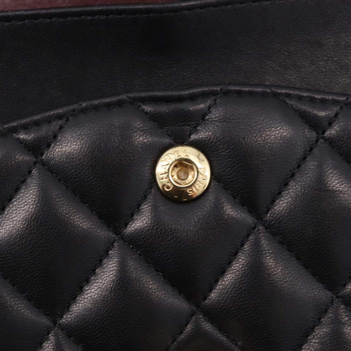 CHANEL Matelasse 25 Double Flap Chain Bag Lamb Skin Black CC Auth ep16553SAM