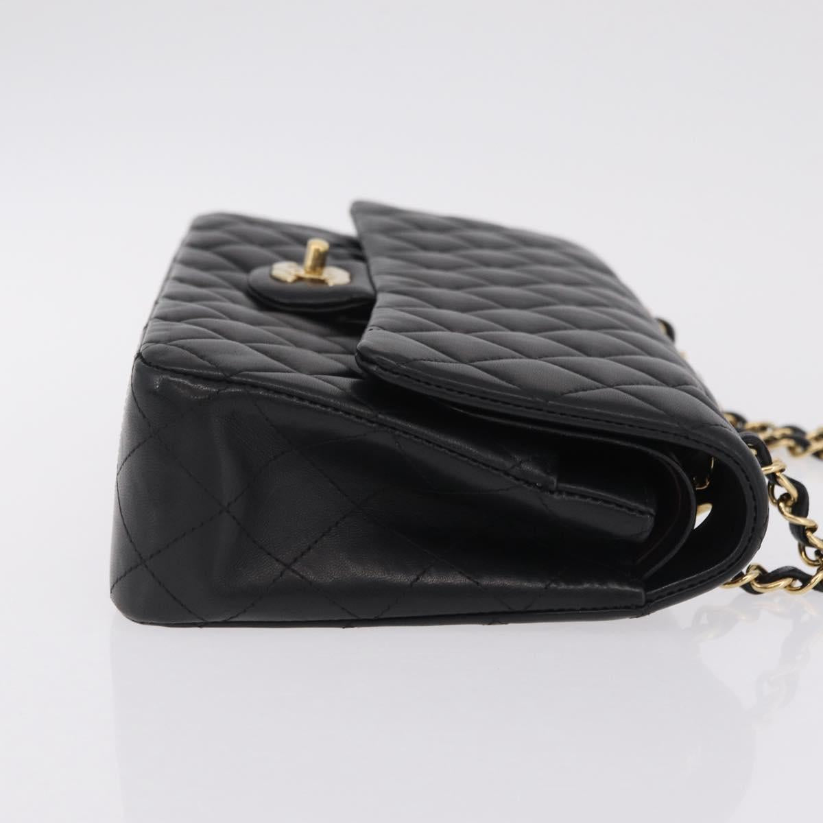 CHANEL Matelasse 25 Double Flap Chain Bag Lamb Skin Black CC Auth ep16553SAM