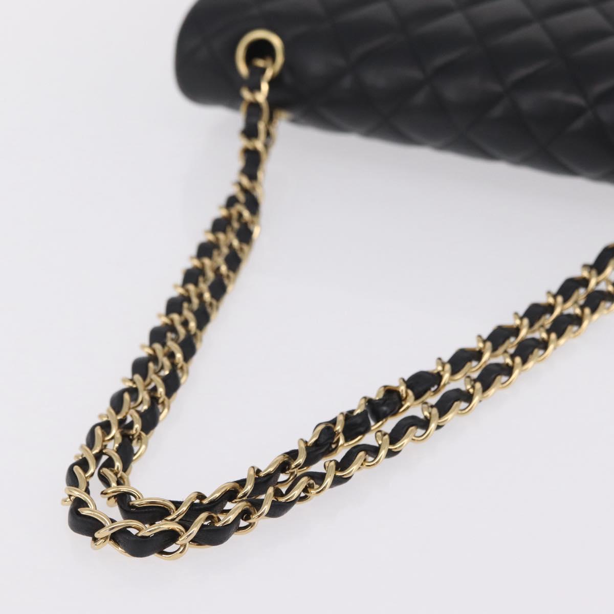 CHANEL Matelasse 25 Double Flap Chain Bag Lamb Skin Black CC Auth ep16553SAM
