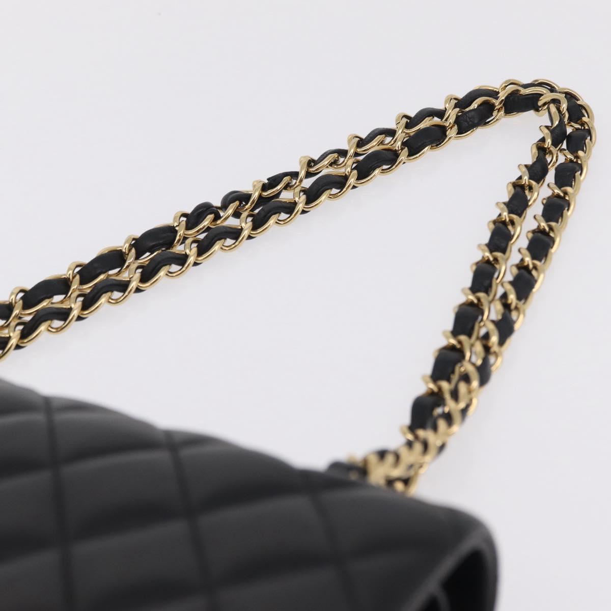 CHANEL Matelasse 25 Double Flap Chain Bag Lamb Skin Black CC Auth ep16553SAM